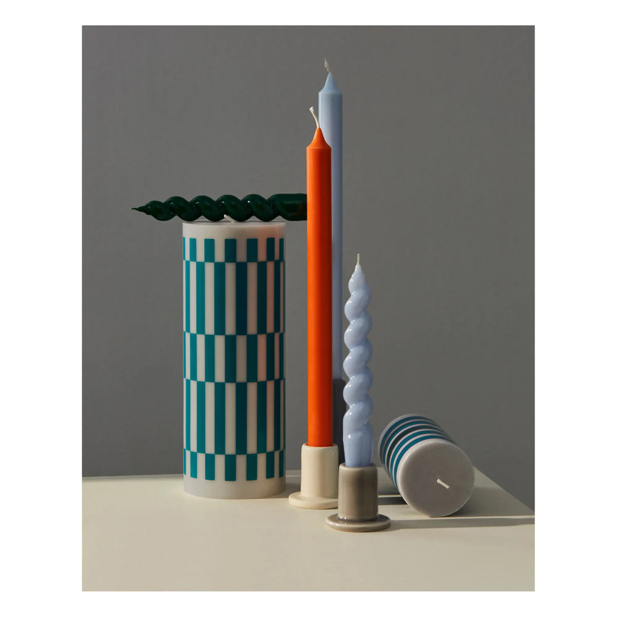 Colonne Bougie Grande Gris clair et vert