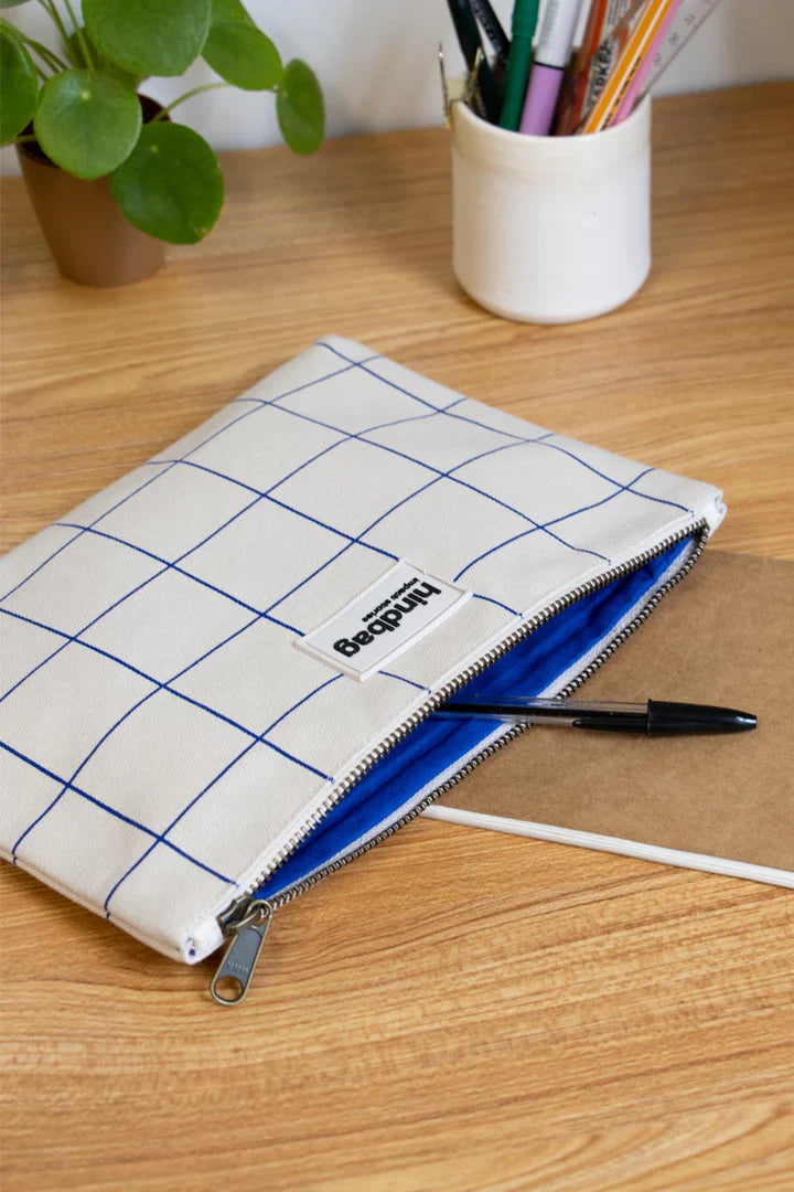 Pochette Ema Carreaux écru/bleu