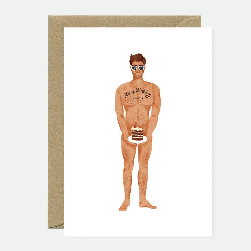 Carte de vœux « Guy with a cake »