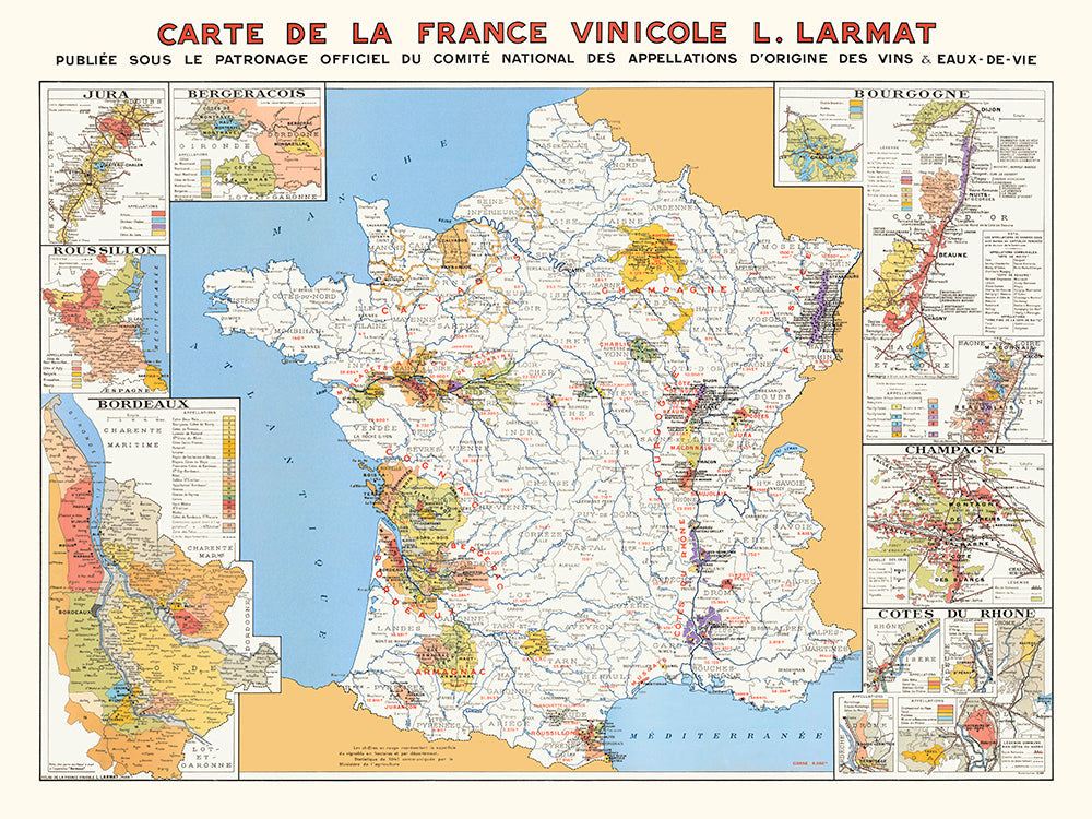 Carte de france vinicole de 1945 50x70