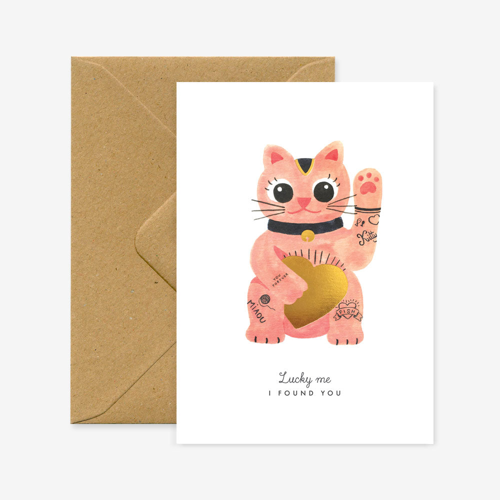 Chat porte-bonheur Carte de vœux d'amour