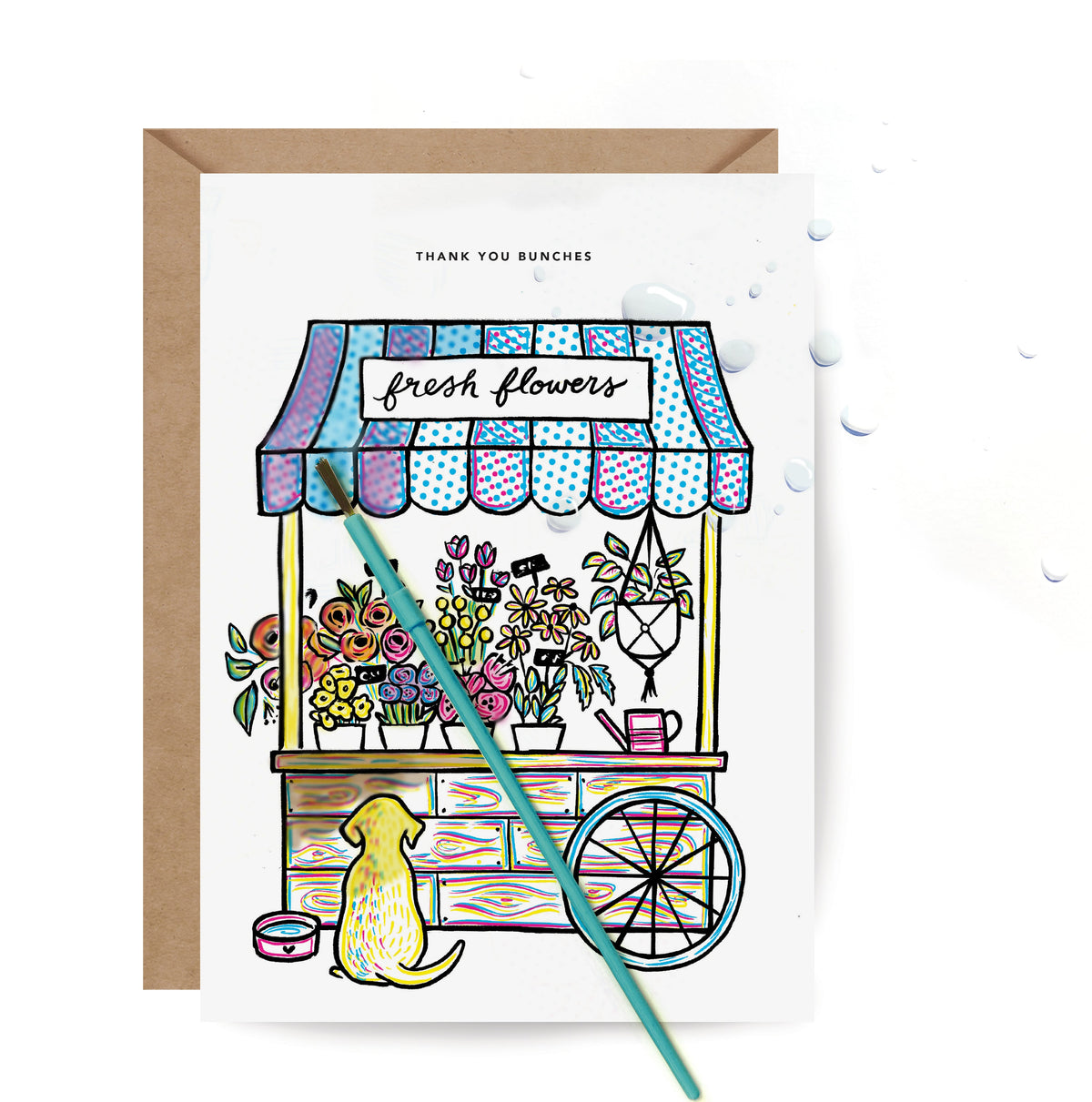 Paint with water card - Flower cart Thank you