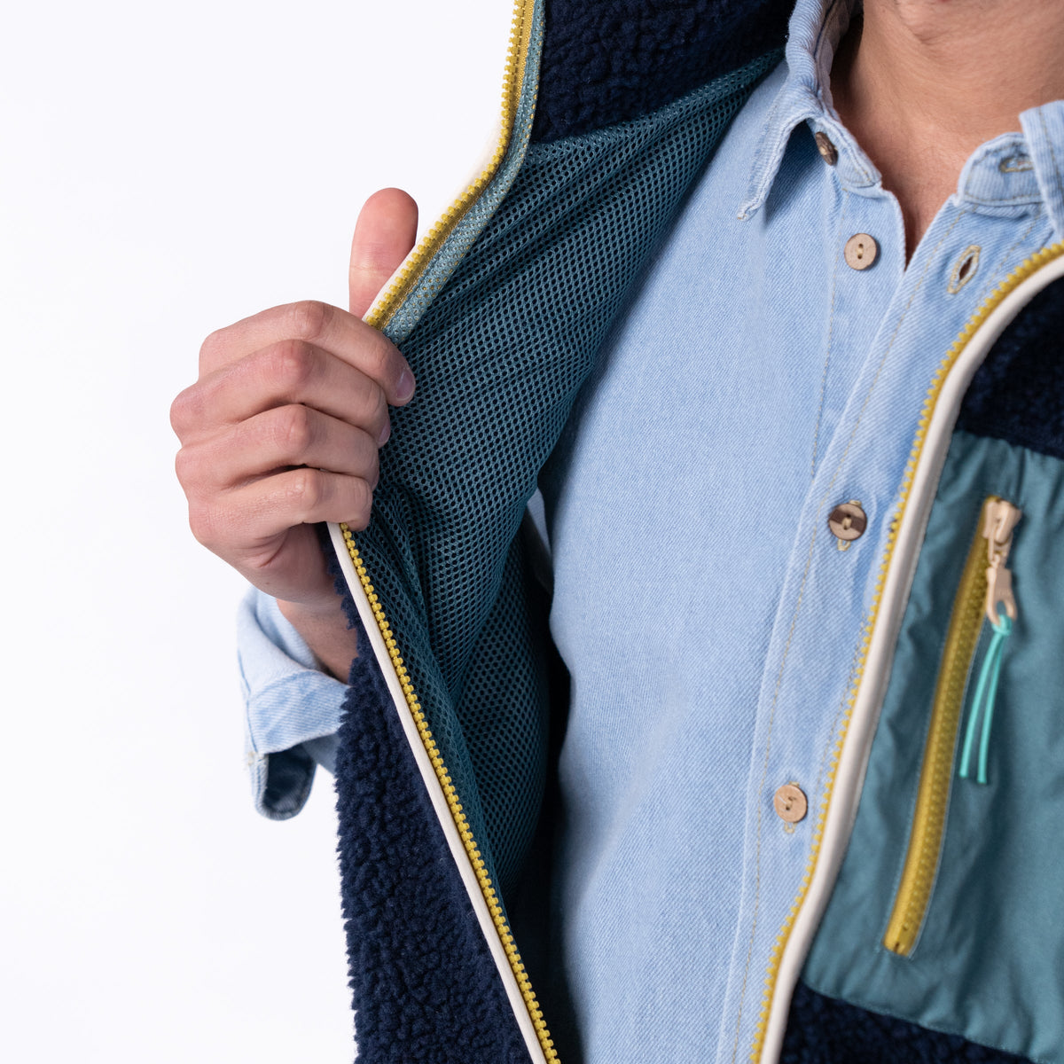 Veste sherpa mixte zippée sans manches Marine et vert
