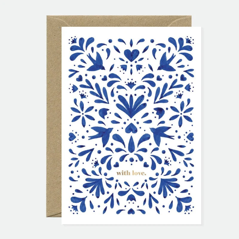 Carte de vœux Hirondelle bleue - Détails en feuille d’or