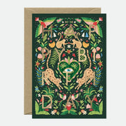 Carte d'anniversaire jungle verte avec dorure