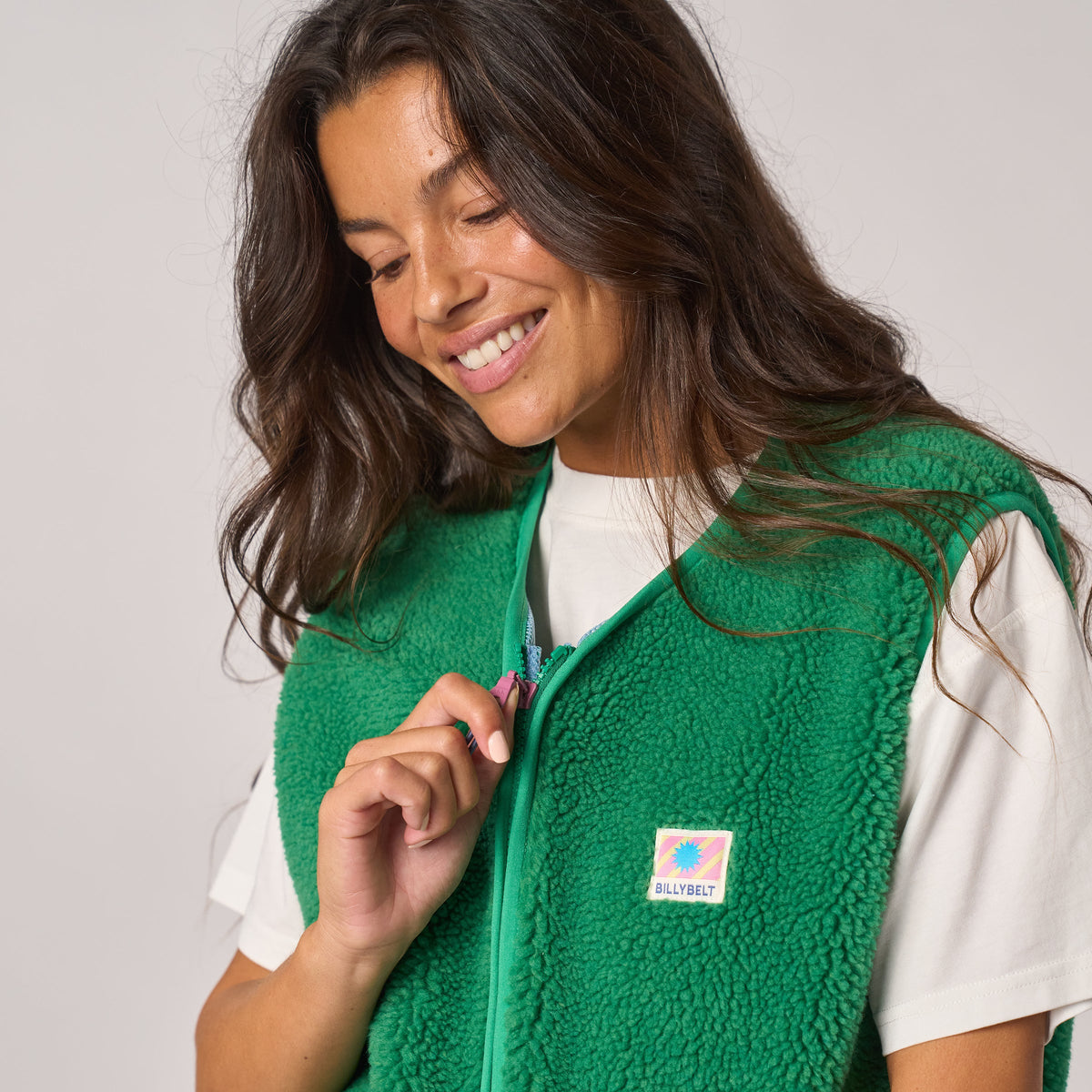 Veste sherpa femme zippée sans manches Vert