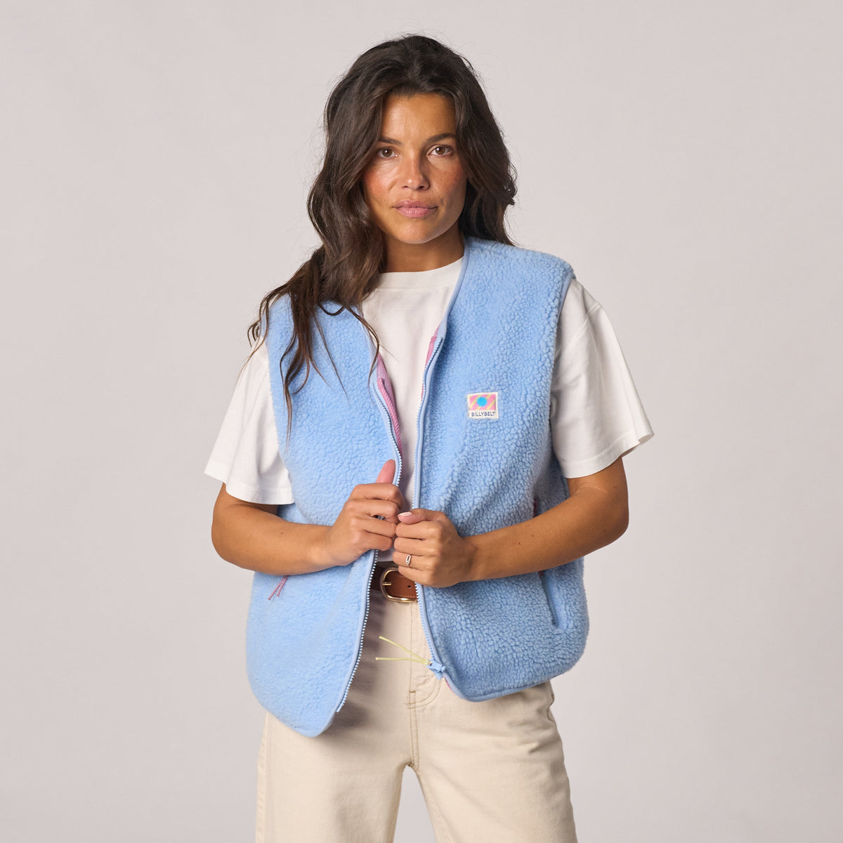 Veste sherpa femme zippée sans manches - Bleu