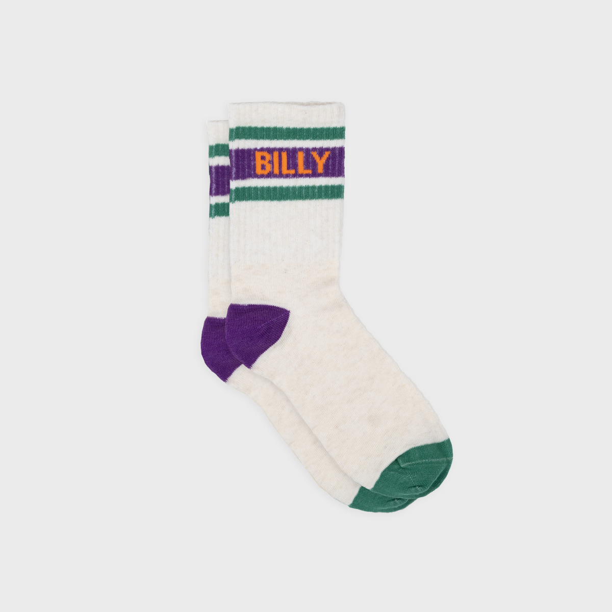 Chaussettes tennis - Ecru, rayé violet et vert