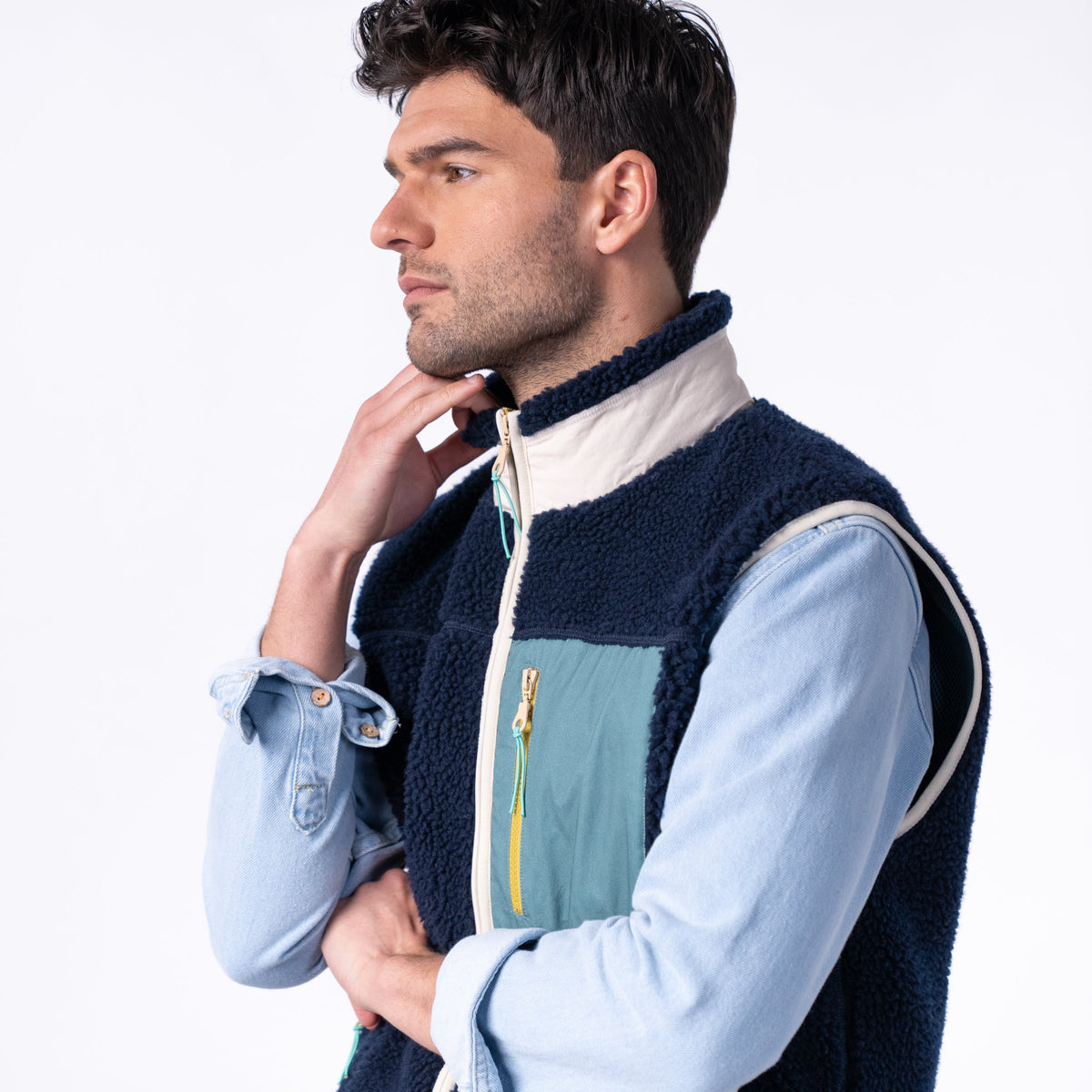 Veste sherpa mixte zippée sans manches Marine et vert