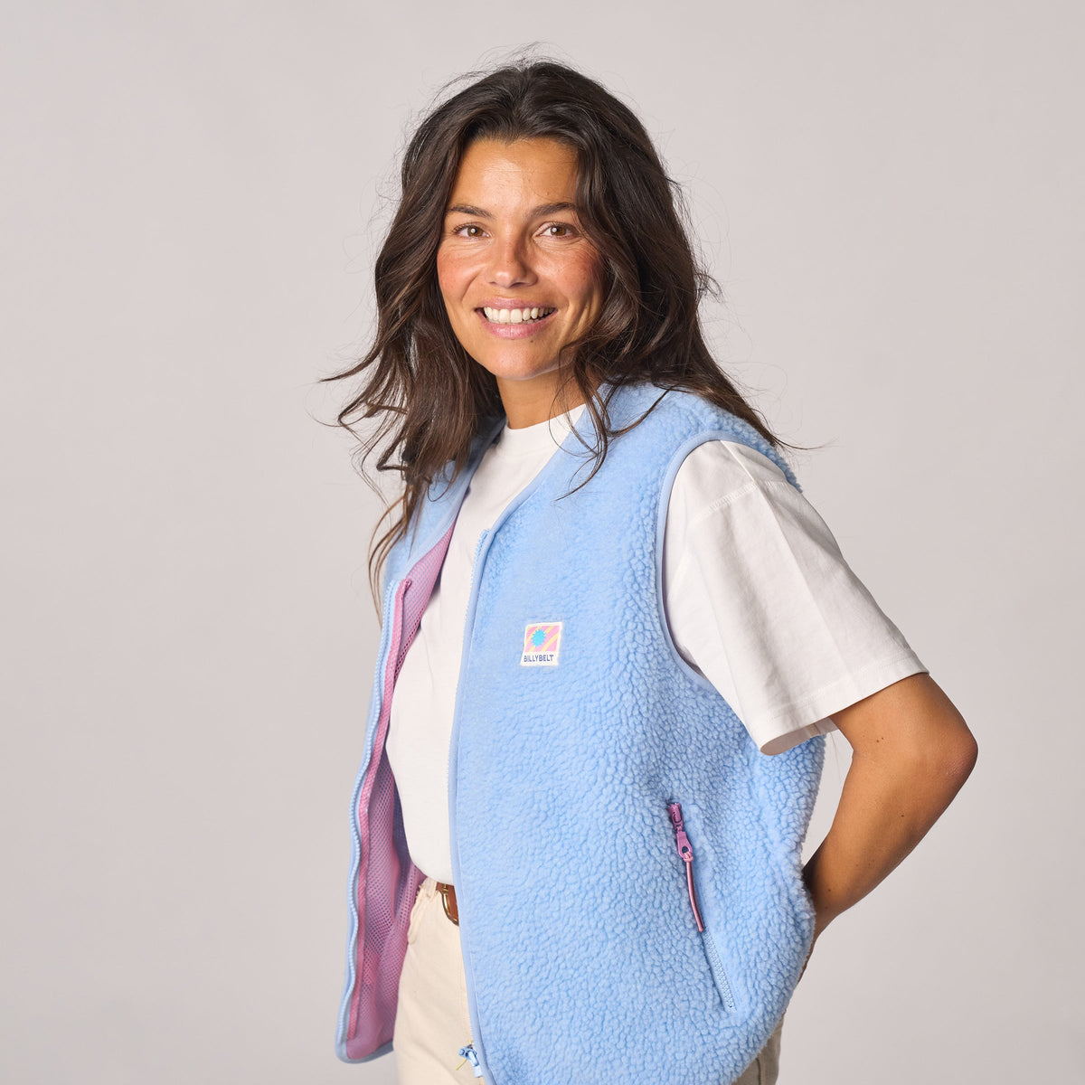 Veste sherpa femme zippée sans manches - Bleu