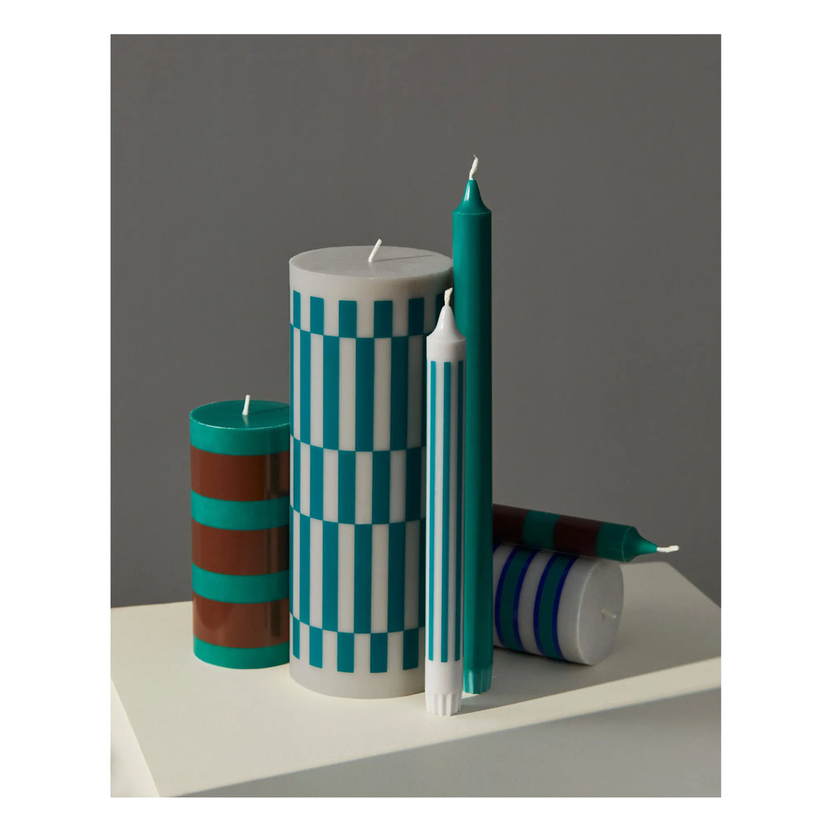 Colonne Bougie Grande Gris clair et vert