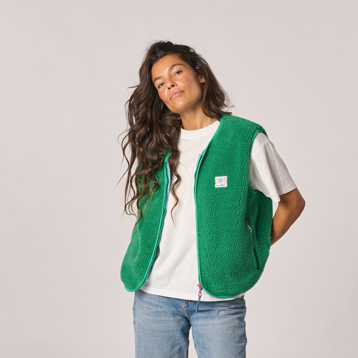 Veste sherpa femme zippée sans manches Vert