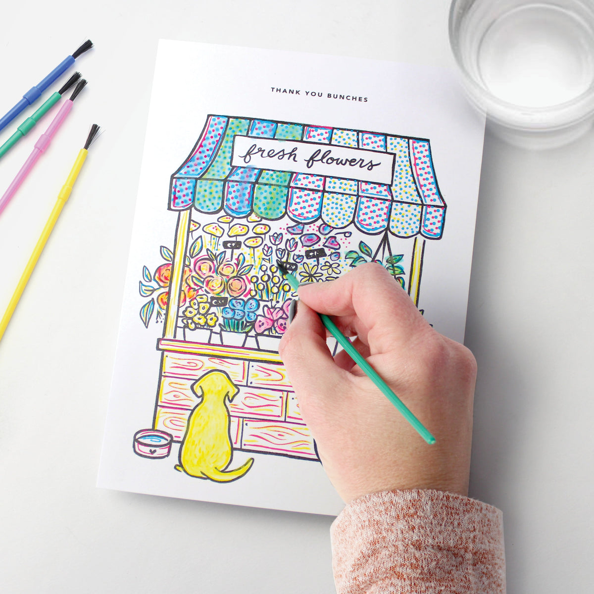 Paint with water card - Flower cart Thank you