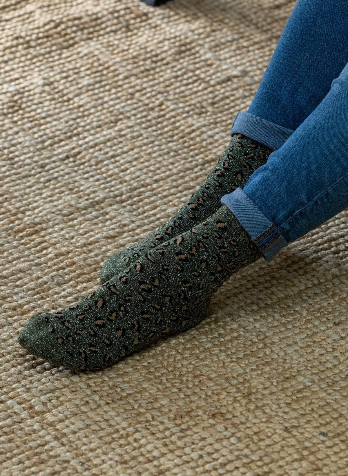 Chaussettes léopard pailletées - Kaki