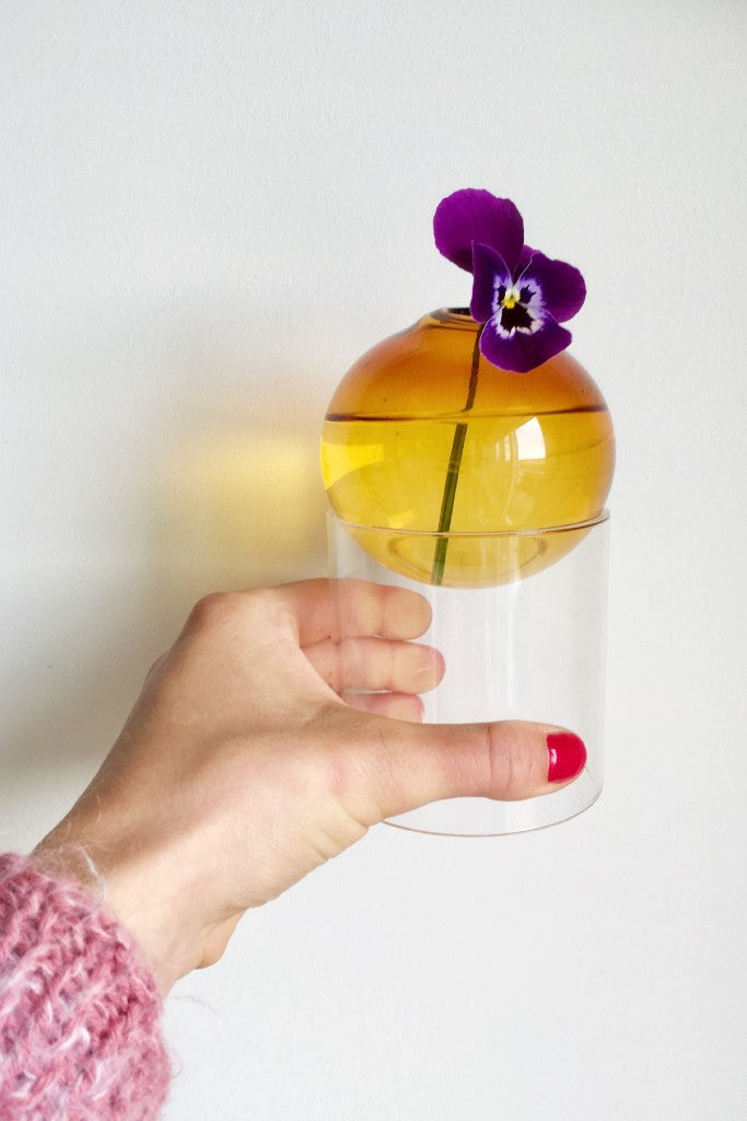Standing flower bubble, low tube, amber, 802050a