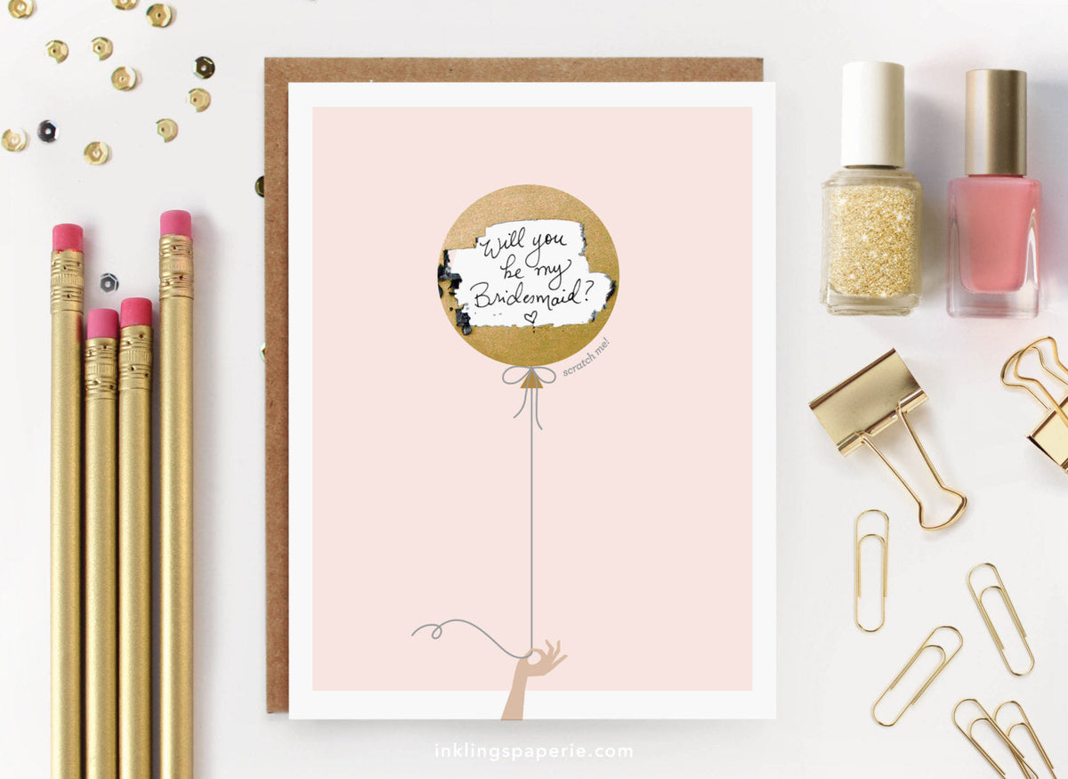 Scratch Off Card Pink & Golg Balloon