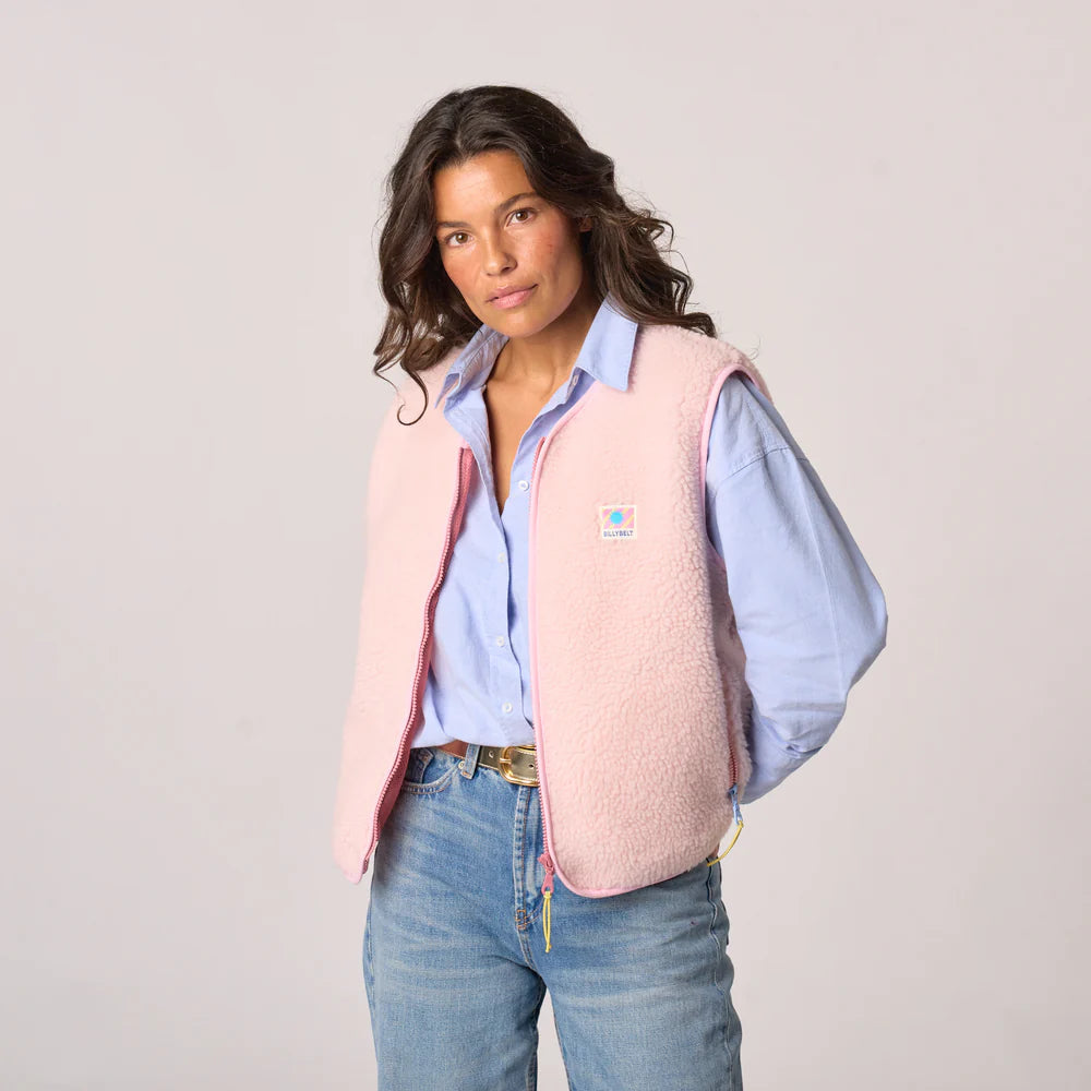 Veste sherpa femme zippée sans manches - Rose pâle