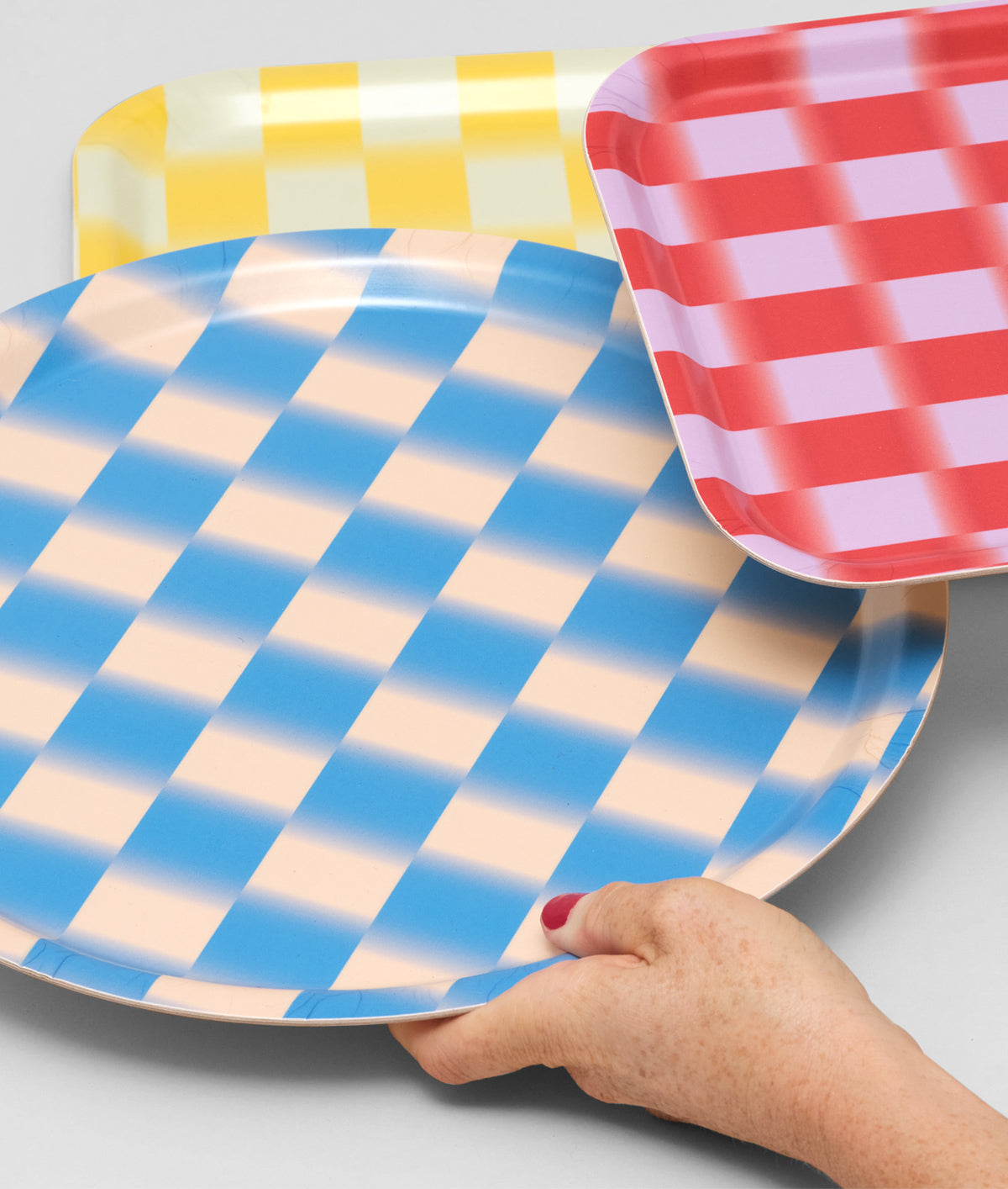 PLATEAU - Blue Gradient Check Mini Round Tray