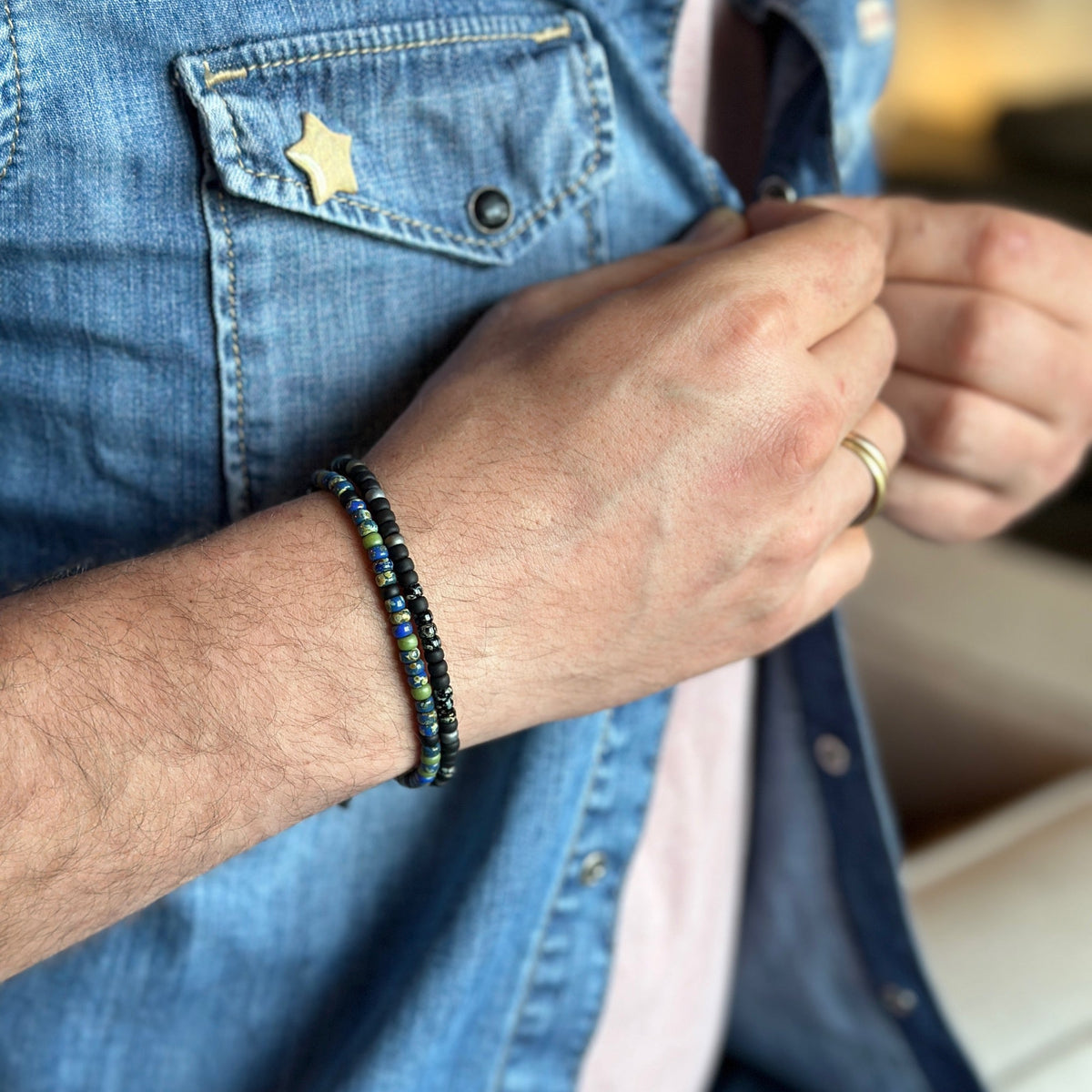 Bracelet messieurs love noir marbre argent