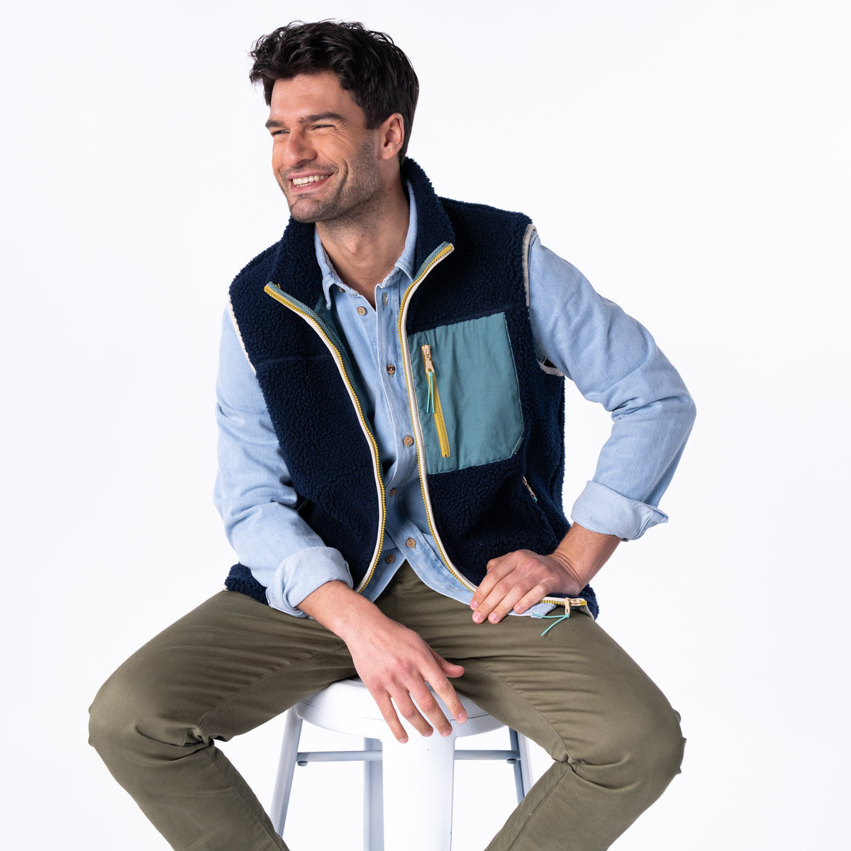Veste sherpa mixte zippée sans manches Marine et vert