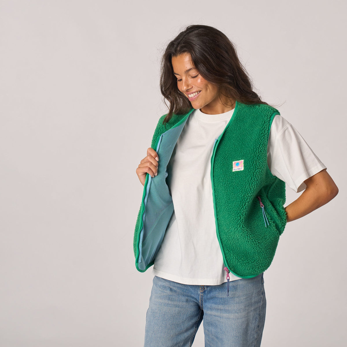 Veste sherpa femme zippée sans manches Vert