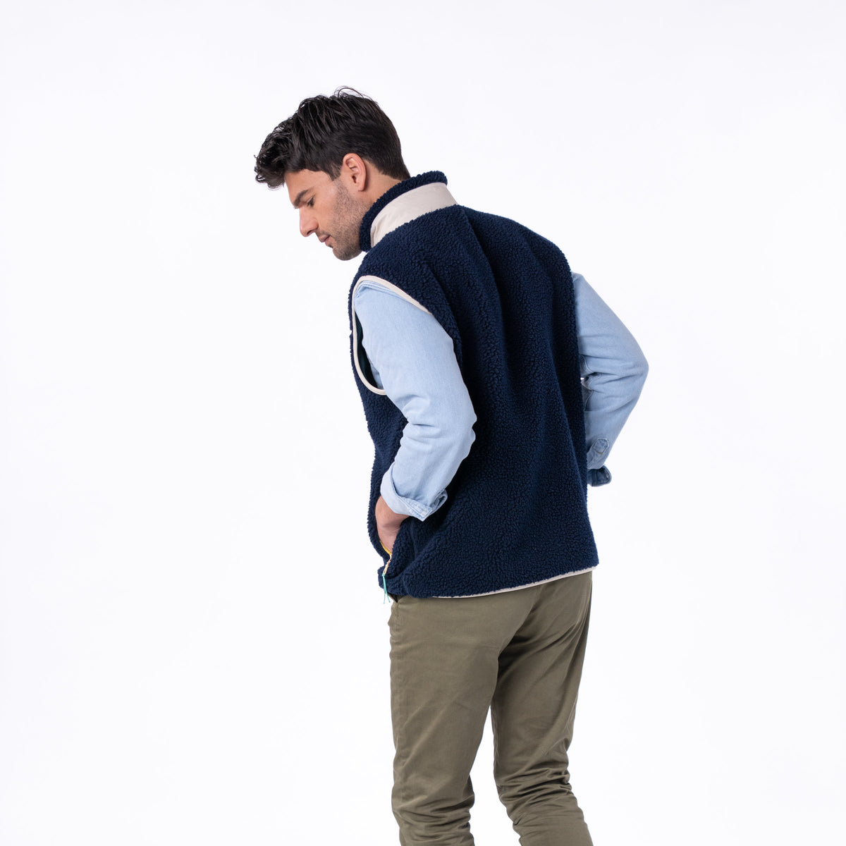 Veste sherpa mixte zippée sans manches Marine et vert
