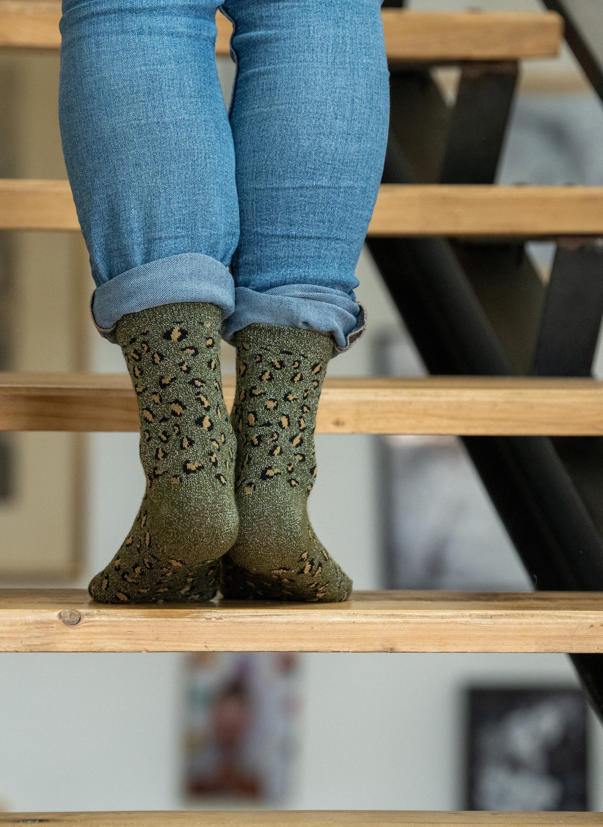 Chaussettes léopard pailletées - Kaki