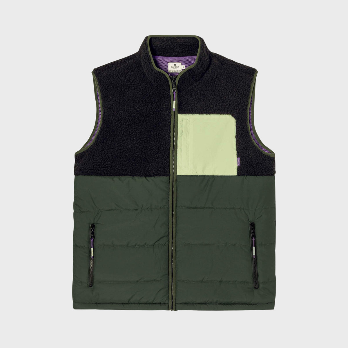 Veste bi-matières en sherpa sans manches - Noir et Kaki