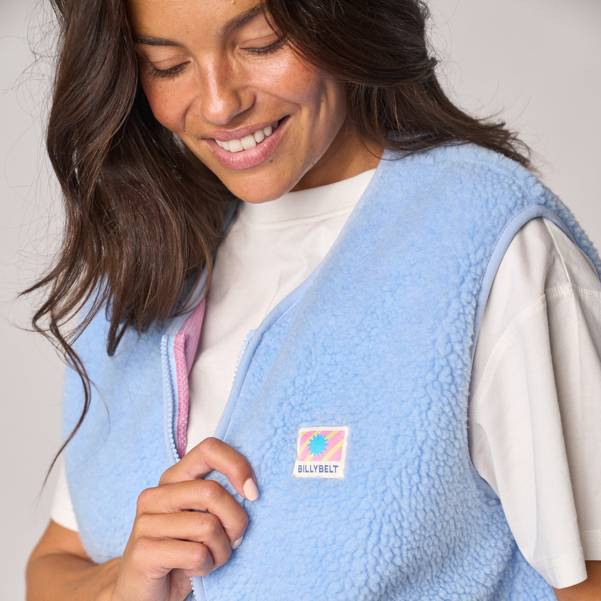 Veste sherpa femme zippée sans manches - Bleu