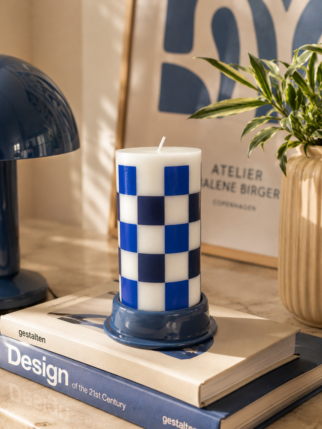 Column Candle Off White & Blue / S Damier