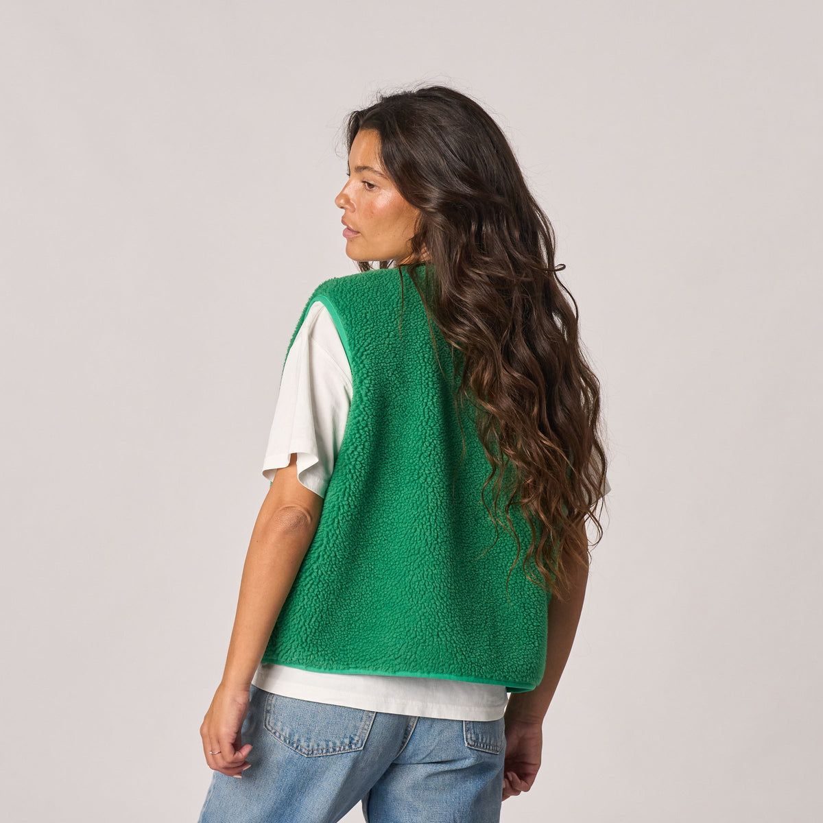 Veste sherpa femme zippée sans manches Vert