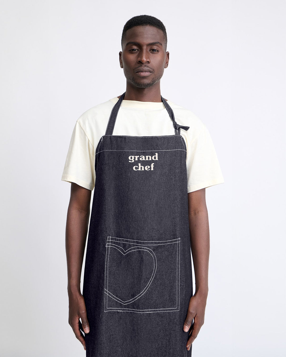 Le tablier brodé Grand chef - denim brut