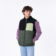 Veste bi-matières en sherpa sans manches - Noir et Kaki