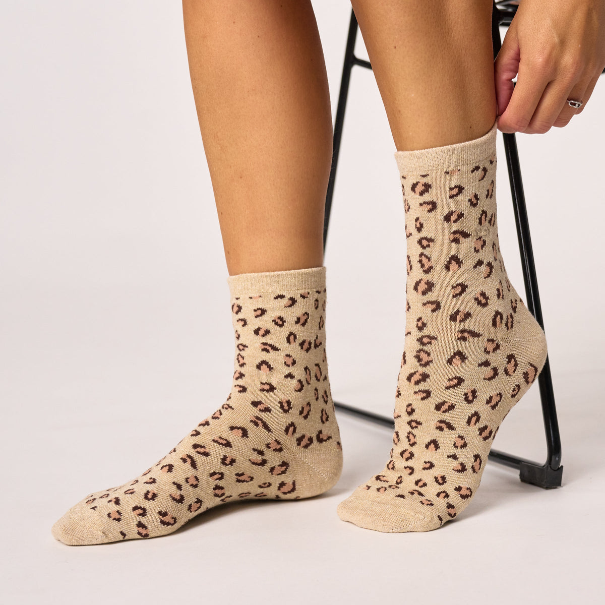 Chaussettes léopard pailletées - Kaki