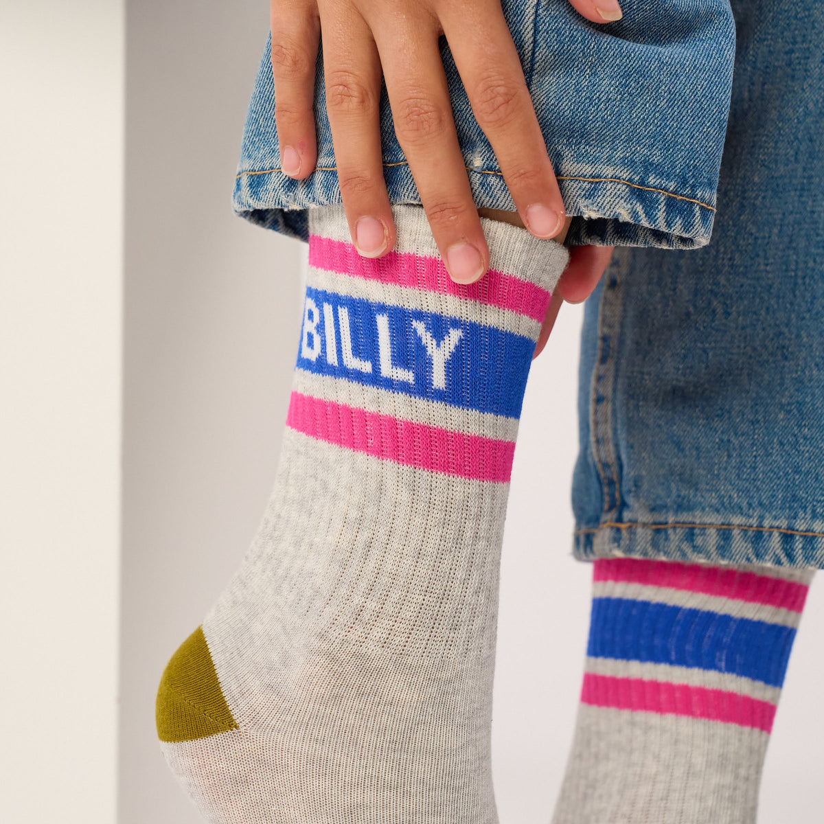 Chaussettes tennis - Ecru, rayé violet et vert