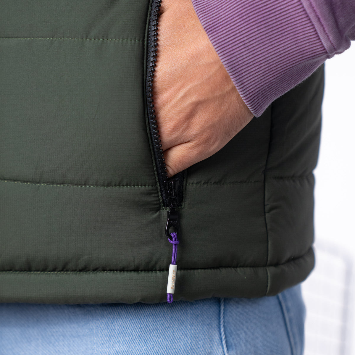 Veste bi-matières en sherpa sans manches - Noir et Kaki
